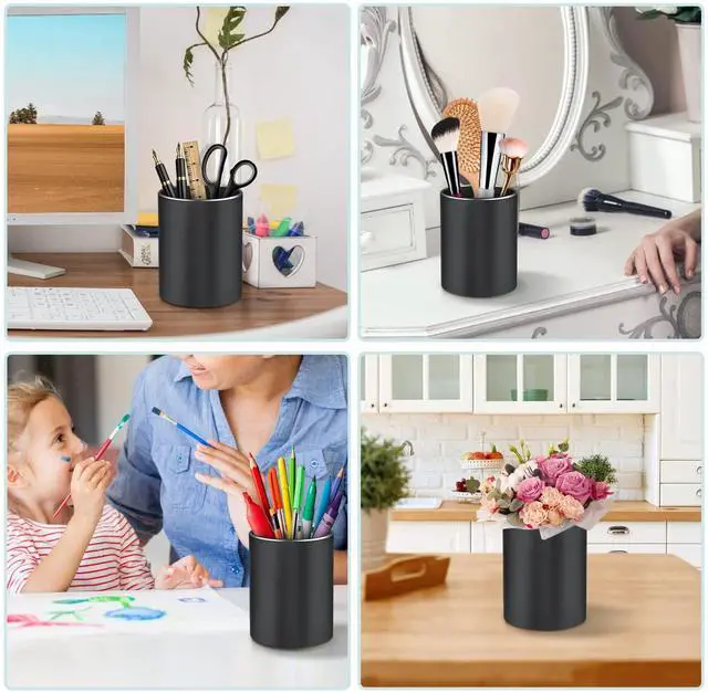 Alt view image 7 of 7 - Pen Holder Pencil Holder for Desk, Metal desk pen holder, Makeup Brush Holder, pencil cup, pen organizer for desk, for Office, School, Home, and Kids 3.9×3.14inch (Black)