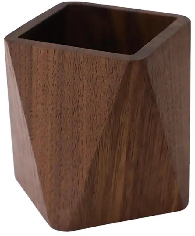 Main image of Black Walnut Wooden Pencil Box, Multiple-Use Desk Writing Stationary Organizer Wood Pen Holder Cups Office School Supplies Storage (Prismatic Shape)