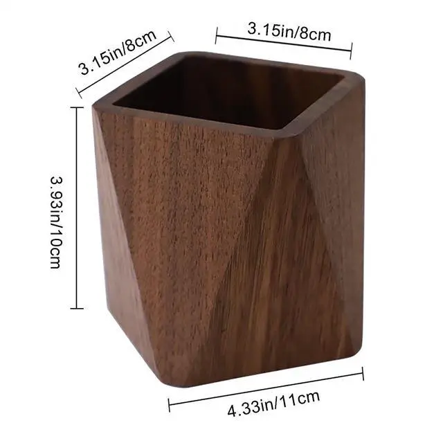 Alt view image 6 of 7 - Black Walnut Wooden Pencil Box, Multiple-Use Desk Writing Stationary Organizer Wood Pen Holder Cups Office School Supplies Storage (Prismatic Shape)