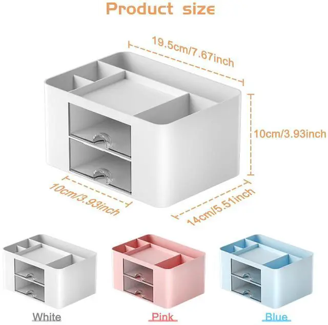 Alt view image 5 of 7 - Pencil Pen Holder for Desk,2 Drawer Desk Organizers,5 Compartments Desktop Storage Stationery Supplies Organizer, Cute Pencil Cup Pot For Office, School, Home(White)