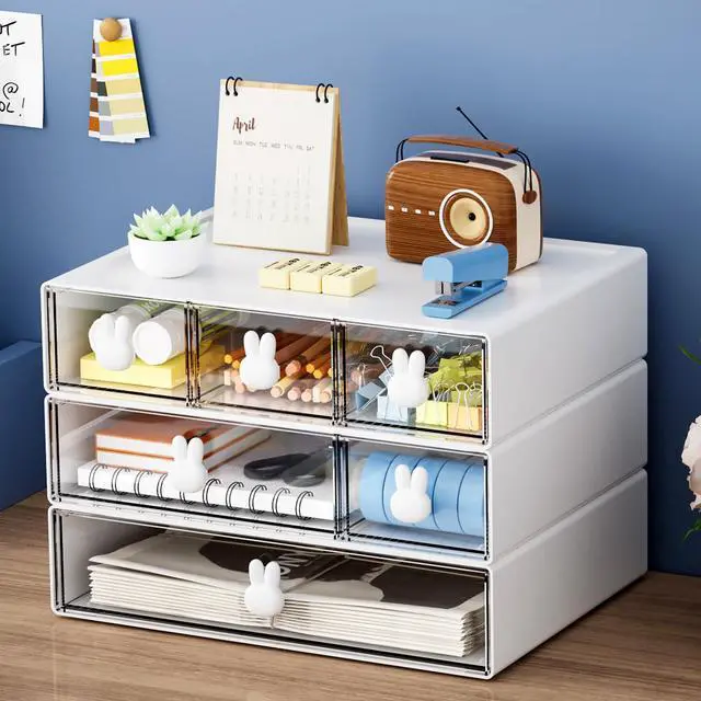 Main image of Desk Organizer with 6 Drawers, 3 Tier Stackable Storage Drawers Plastic Makeup Storage, Office Organizers and Storage, Desk Storage Box for Office, School, Home