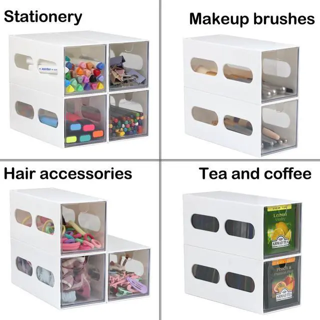 Alt view image 3 of 7 - Drawer Organizer Desktop Office Supplies Desk Organizer and Storage Stationary Make Up Jewelry Pen Storage Drawer, Clear Accessories Makeup Organizer Countertop Storage (White, 6 Pack)