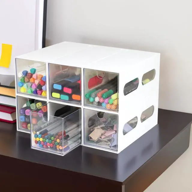 Alt view image 7 of 7 - Drawer Organizer Desktop Office Supplies Desk Organizer and Storage Stationary Make Up Jewelry Pen Storage Drawer, Clear Accessories Makeup Organizer Countertop Storage (White, 6 Pack)