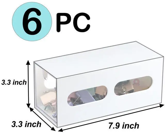 Alt view image 2 of 7 - Drawer Organizer Desktop Office Supplies Desk Organizer and Storage Stationary Make Up Jewelry Pen Storage Drawer, Clear Accessories Makeup Organizer Countertop Storage (White, 6 Pack)