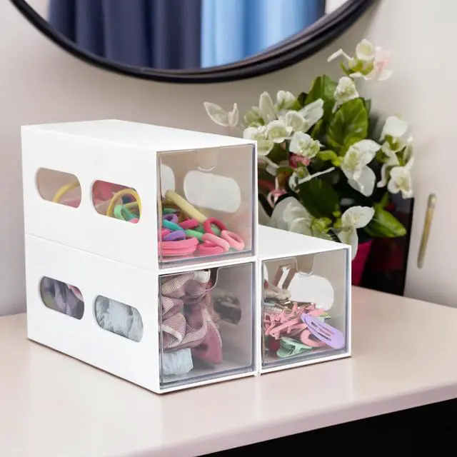 Alt view image 6 of 7 - Drawer Organizer Desktop Office Supplies Desk Organizer and Storage Stationary Make Up Jewelry Pen Storage Drawer, Clear Accessories Makeup Organizer Countertop Storage (White, 6 Pack)