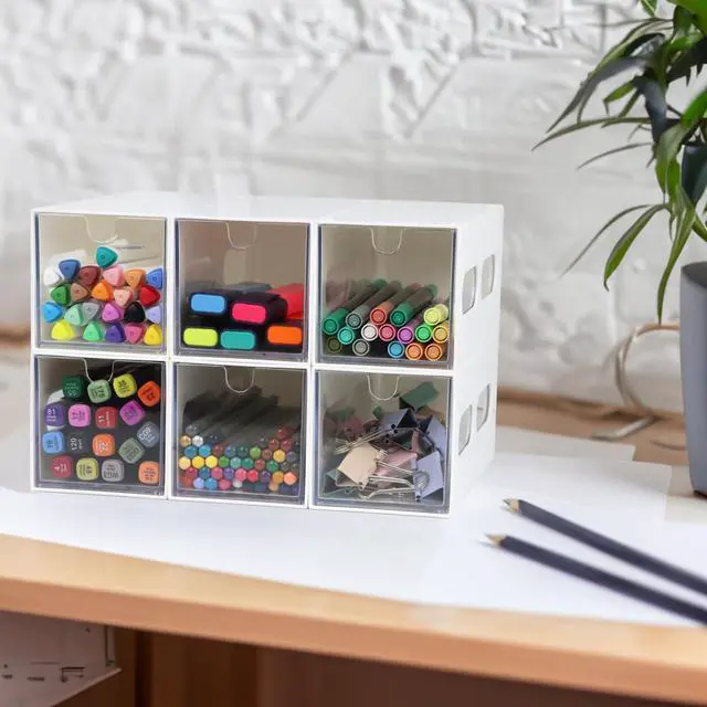 Alt view image 4 of 7 - Drawer Organizer Desktop Office Supplies Desk Organizer and Storage Stationary Make Up Jewelry Pen Storage Drawer, Clear Accessories Makeup Organizer Countertop Storage (White, 6 Pack)