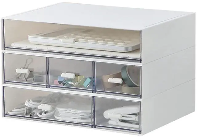 Main image of Desk Organizer with 6 Drawers, Makeup Organizer, Plastic Cosmetic Organizer, Bathroom Organization Boxes, Desktop Storage Box(White)