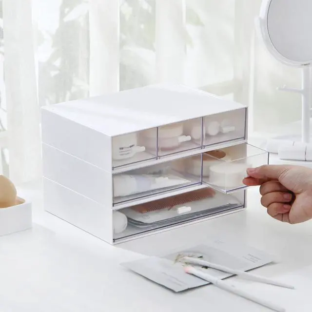 Alt view image 2 of 7 - Desk Organizer with 6 Drawers, Makeup Organizer, Plastic Cosmetic Organizer, Bathroom Organization Boxes, Desktop Storage Box(White)