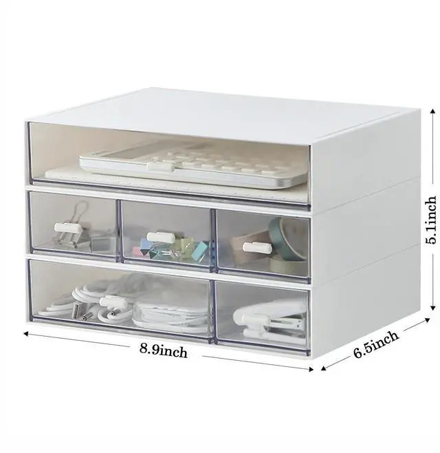 Alt view image 3 of 7 - Desk Organizer with 6 Drawers, Makeup Organizer, Plastic Cosmetic Organizer, Bathroom Organization Boxes, Desktop Storage Box(White)