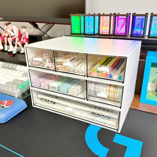 Alt view image 4 of 7 - Desk Organizer with 6 Drawers, Makeup Organizer, Plastic Cosmetic Organizer, Bathroom Organization Boxes, Desktop Storage Box(White)