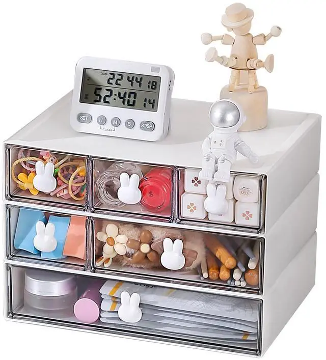 Main image of Plastic Desk Organizer with Drawers,Desktop Organizer Drawers Storage,3 Tier Drawer Organizer with 6 Drawers,Stackable Storage Drawers for Office H 6.5in