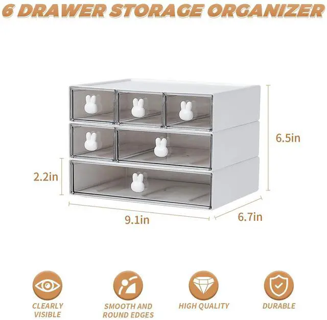 Alt view image 2 of 7 - Plastic Desk Organizer with Drawers,Desktop Organizer Drawers Storage,3 Tier Drawer Organizer with 6 Drawers,Stackable Storage Drawers for Office H 6.5in