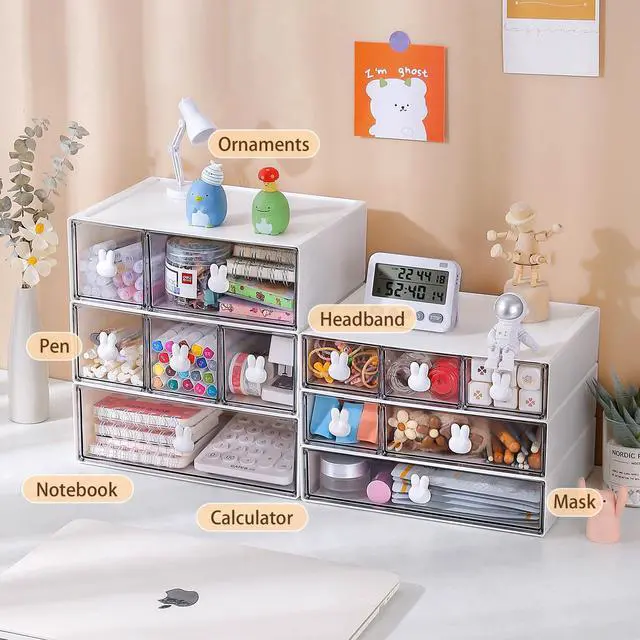 Alt view image 3 of 7 - Plastic Desk Organizer with Drawers,Desktop Organizer Drawers Storage,3 Tier Drawer Organizer with 6 Drawers,Stackable Storage Drawers for Office H 6.5in