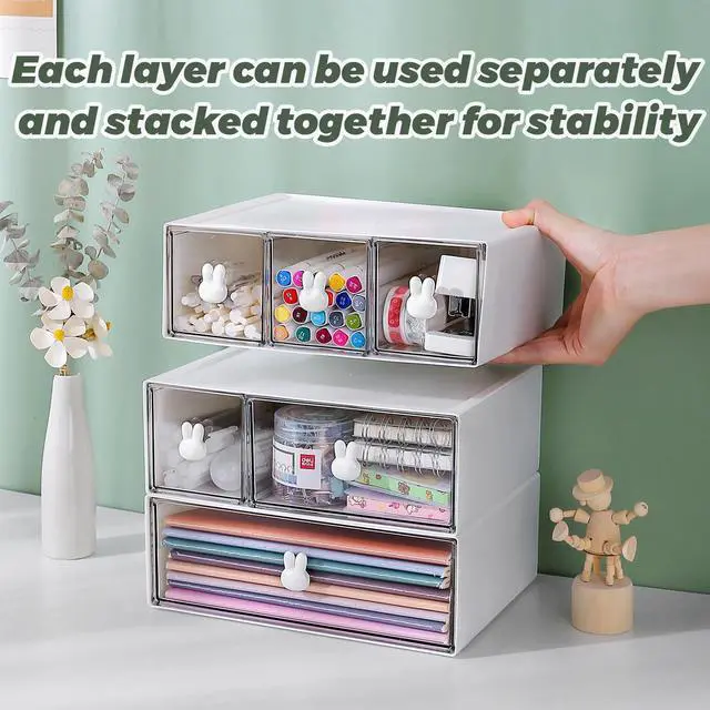 Alt view image 4 of 7 - Plastic Desk Organizer with Drawers,Desktop Organizer Drawers Storage,3 Tier Drawer Organizer with 6 Drawers,Stackable Storage Drawers for Office H 6.5in