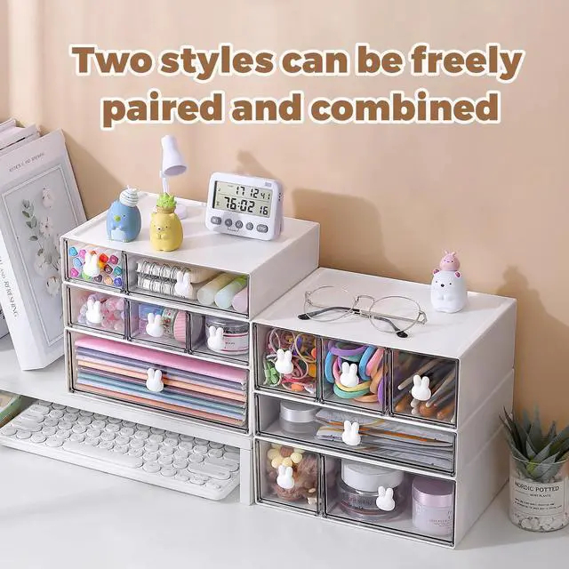 Alt view image 6 of 7 - Plastic Desk Organizer with Drawers,Desktop Organizer Drawers Storage,3 Tier Drawer Organizer with 6 Drawers,Stackable Storage Drawers for Office H 6.5in