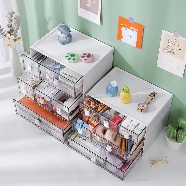 Alt view image 7 of 7 - Plastic Desk Organizer with Drawers,Desktop Organizer Drawers Storage,3 Tier Drawer Organizer with 6 Drawers,Stackable Storage Drawers for Office H 6.5in