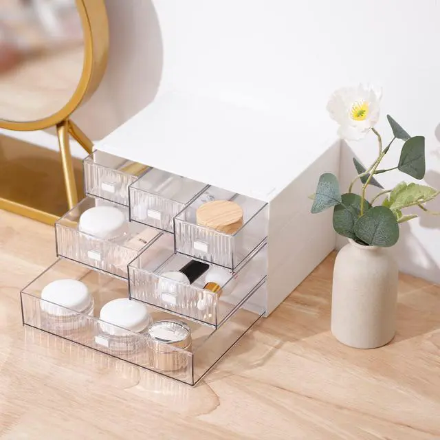 Alt view image 6 of 6 - Desk Organizer Stackable Storage with 6 Drawers Stackable Drawers for Desk Storage, Makeup Storage Accessories, Desktop Accessories with Drawers, White