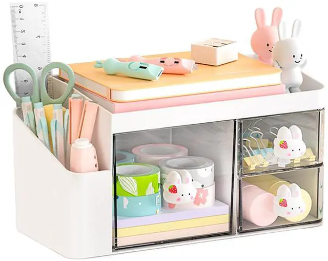 Main image of Desk Organizer with 3 Drawers and Pencil Pen holder, Multi-Functional Desktop Makeup Stationery Accessories Organizer, Desk Organization Storage Box Caddy for Office School Home Vanity Table