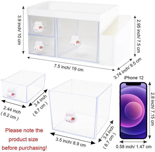 Alt view image 2 of 7 - Desk Organizer with 3 Drawers and Pencil Pen holder, Multi-Functional Desktop Makeup Stationery Accessories Organizer, Desk Organization Storage Box Caddy for Office School Home Vanity Table