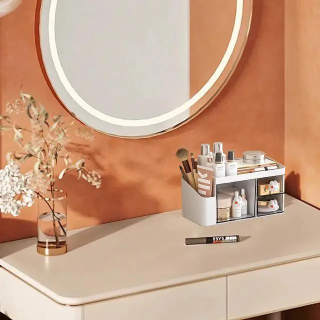 Alt view image 7 of 7 - Desk Organizer with 3 Drawers and Pencil Pen holder, Multi-Functional Desktop Makeup Stationery Accessories Organizer, Desk Organization Storage Box Caddy for Office School Home Vanity Table