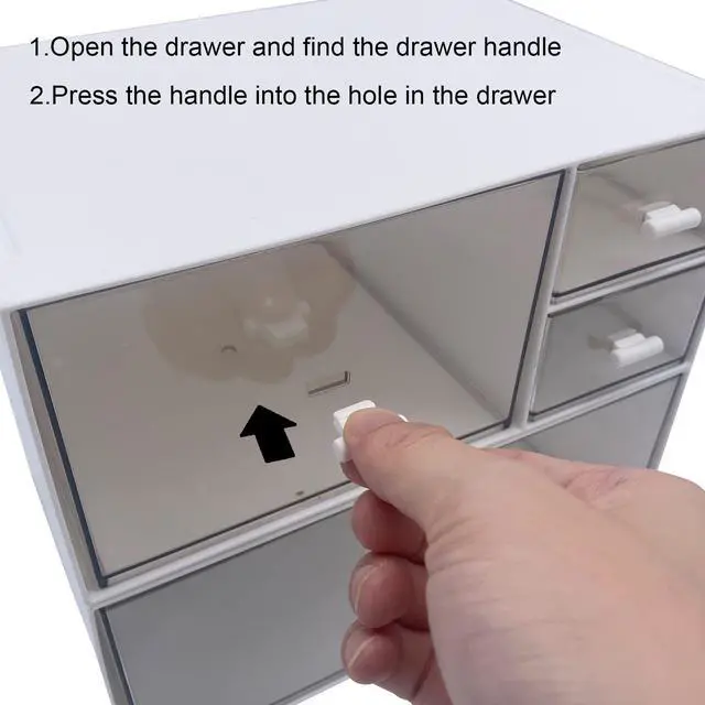 Alt view image 7 of 7 - Desk Organizer with 4 Drawers, Makeup Organizer, Plastic Sundries Storage, Vanity Organizer, Cosmetic Storage Organizer, Desk Storage Box, Bathroom Counter or Dresser, White (CD-QBH-01)