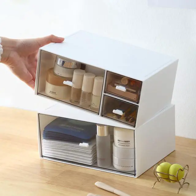 Alt view image 5 of 7 - Desk Organizer with 4 Drawers, Makeup Organizer, Plastic Sundries Storage, Vanity Organizer, Cosmetic Storage Organizer, Desk Storage Box, Bathroom Counter or Dresser, White (CD-QBH-01)