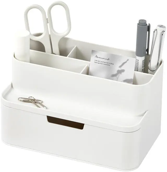 Main image of Compact Desk Organizer Small 5-Compartment, Half Drawer Storage Pen Holder, Stationery Organizer for Desktop, Vanity, Shelf (Made in Korea, White)