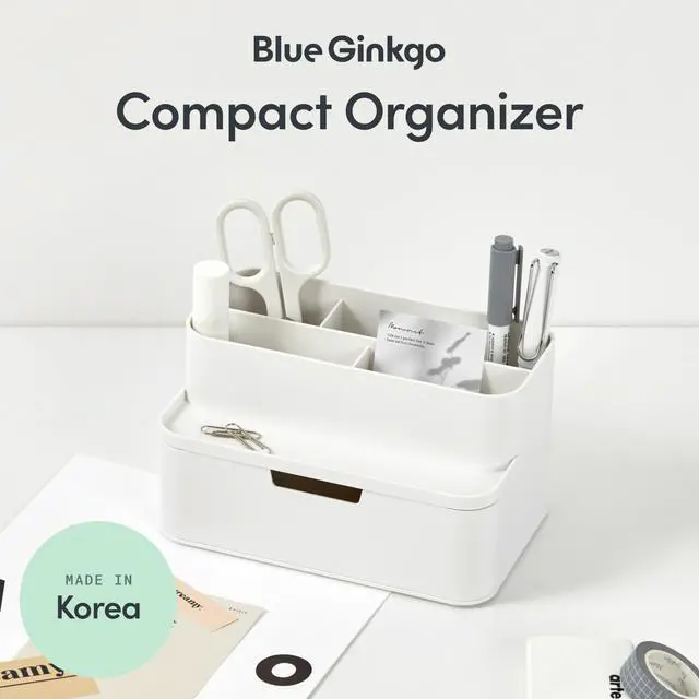 Alt view image 2 of 6 - Compact Desk Organizer Small 5-Compartment, Half Drawer Storage Pen Holder, Stationery Organizer for Desktop, Vanity, Shelf (Made in Korea, White)