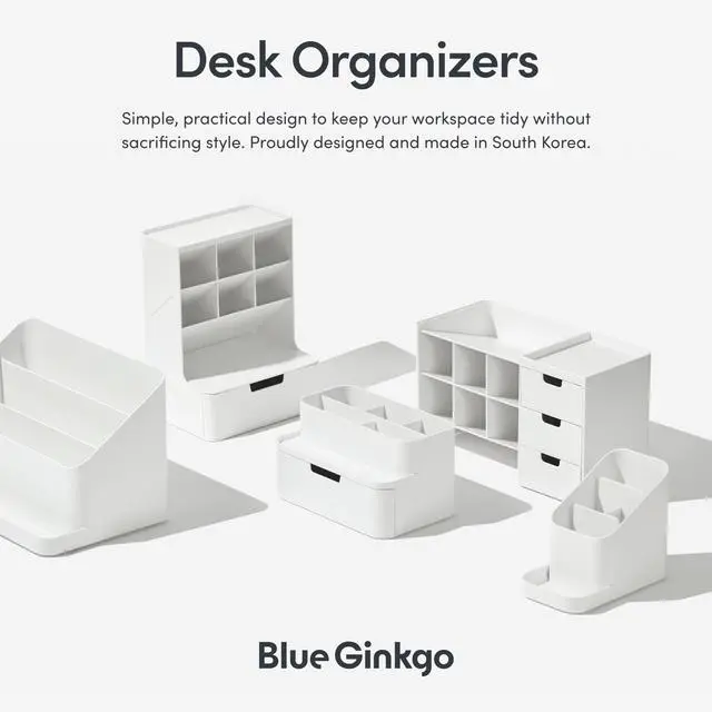 Alt view image 6 of 6 - Compact Desk Organizer Small 5-Compartment, Half Drawer Storage Pen Holder, Stationery Organizer for Desktop, Vanity, Shelf (Made in Korea, White)