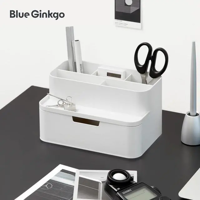 Alt view image 5 of 6 - Compact Desk Organizer Small 5-Compartment, Half Drawer Storage Pen Holder, Stationery Organizer for Desktop, Vanity, Shelf (Made in Korea, White)