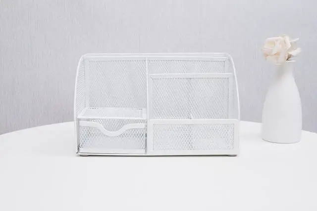 Alt view image 3 of 7 - Mesh Desk Organizer Office with 7 Compartments + Drawer/Desk Tidy Candy/Pen Holder/Multifunctional Organizer (White)