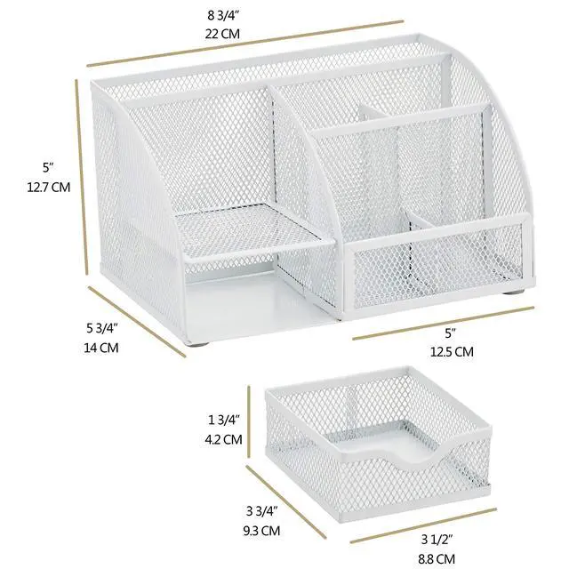 Alt view image 2 of 7 - Mesh Desk Organizer Office with 7 Compartments + Drawer/Desk Tidy Candy/Pen Holder/Multifunctional Organizer (White)