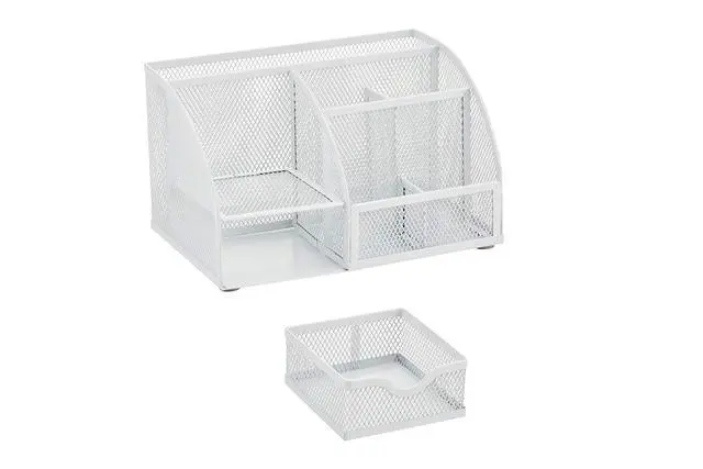 Alt view image 5 of 7 - Mesh Desk Organizer Office with 7 Compartments + Drawer/Desk Tidy Candy/Pen Holder/Multifunctional Organizer (White)
