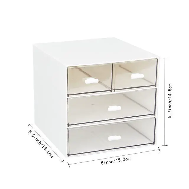 Alt view image 3 of 7 - Desk Organizer with 4 Drawers, Clear Plastic Desk Storage Box, Desktop Organization for Office Supplies, Gel Pens, Pencils, Markers, Tape, Erasers, Paperclips, Chargers (White-4 Draws)