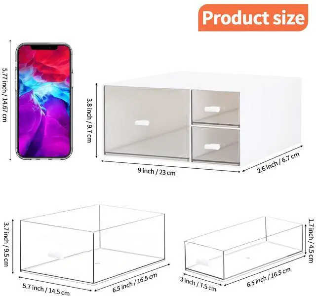 Alt view image 2 of 7 - Desk Office Stationery Organizer with 3 Drawers, Desktop Vanity Makeup Organizer, Plastic Sundries Cosmetic Storage Organizer for Bathroom Counter or Dresser (White-3 Drawer)