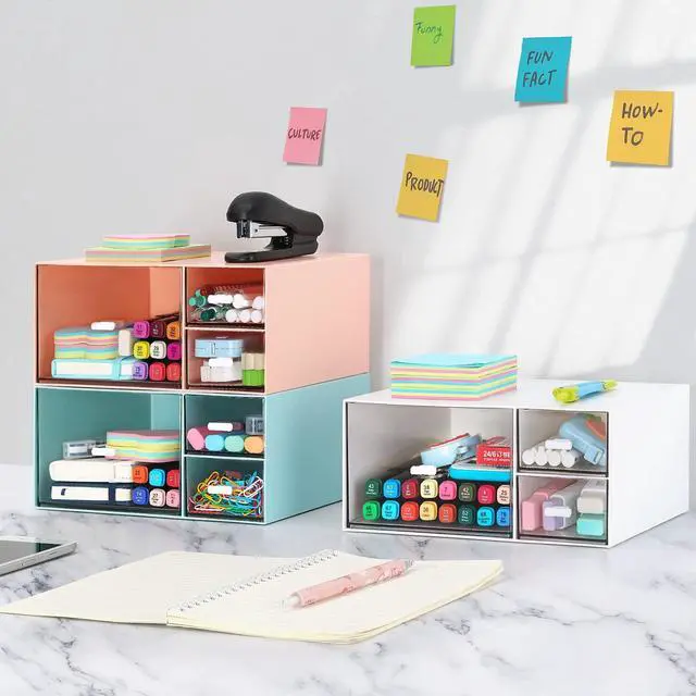 Alt view image 4 of 7 - Desk Office Stationery Organizer with 3 Drawers, Desktop Vanity Makeup Organizer, Plastic Sundries Cosmetic Storage Organizer for Bathroom Counter or Dresser (White-3 Drawer)