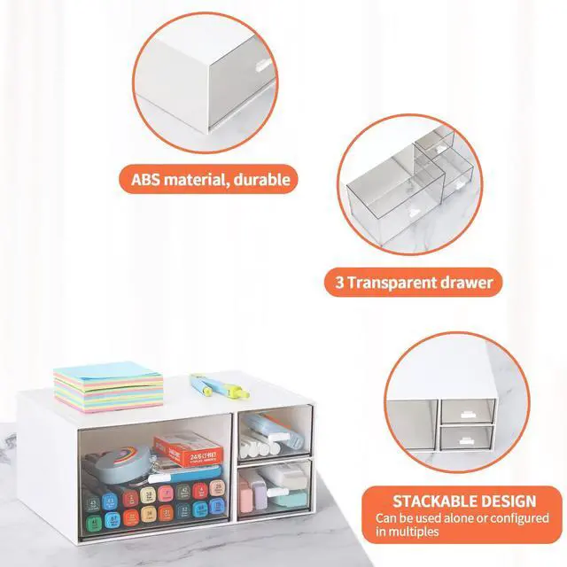 Alt view image 6 of 7 - Desk Office Stationery Organizer with 3 Drawers, Desktop Vanity Makeup Organizer, Plastic Sundries Cosmetic Storage Organizer for Bathroom Counter or Dresser (White-3 Drawer)