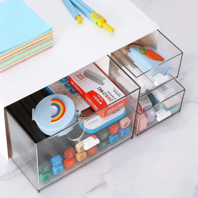 Alt view image 7 of 7 - Desk Office Stationery Organizer with 3 Drawers, Desktop Vanity Makeup Organizer, Plastic Sundries Cosmetic Storage Organizer for Bathroom Counter or Dresser (White-3 Drawer)