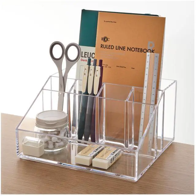 Main image of Stackable Desk Organizer, Clear Pen Pencil Makeup Brush Holder for Desktops and Vanities, 6 Compartment Caddy (Made in USA)