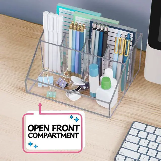 Alt view image 6 of 7 - Stackable Desk Organizer, Clear Pen Pencil Makeup Brush Holder for Desktops and Vanities, 6 Compartment Caddy (Made in USA)