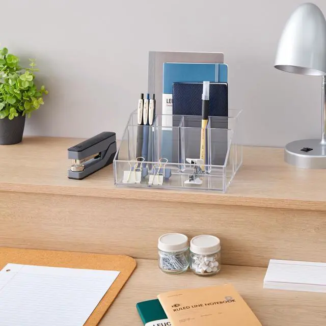 Alt view image 4 of 7 - Stackable Desk Organizer, Clear Pen Pencil Makeup Brush Holder for Desktops and Vanities, 6 Compartment Caddy (Made in USA)