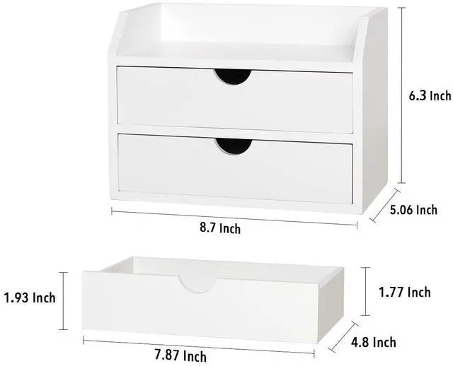 Alt view image 2 of 7 - Wooden Organizer Mini Desk Drawer Tabletop Office Supplies Desk Accessories for Office or Home White (2 Drawers)
