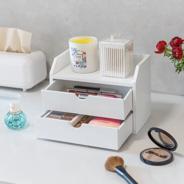 Alt view image 4 of 7 - Wooden Organizer Mini Desk Drawer Tabletop Office Supplies Desk Accessories for Office or Home White (2 Drawers)