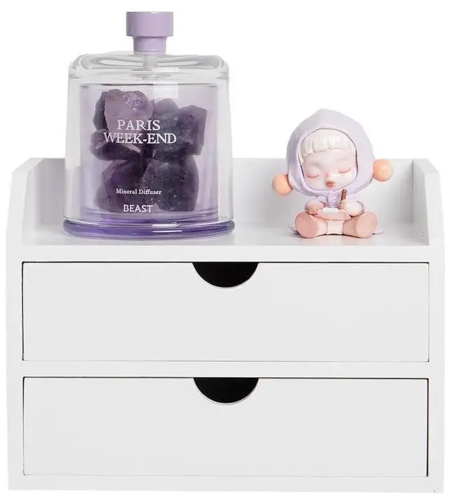 Alt view image 6 of 7 - Wooden Organizer Mini Desk Drawer Tabletop Office Supplies Desk Accessories for Office or Home White (2 Drawers)