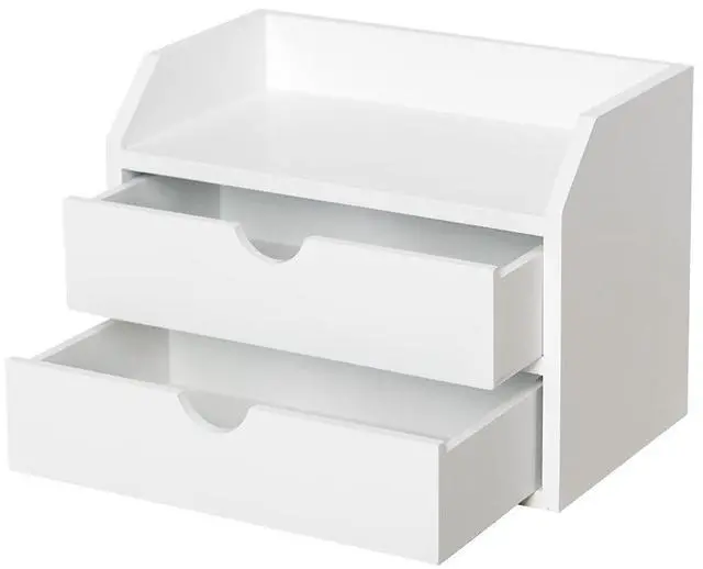 Alt view image 7 of 7 - Wooden Organizer Mini Desk Drawer Tabletop Office Supplies Desk Accessories for Office or Home White (2 Drawers)