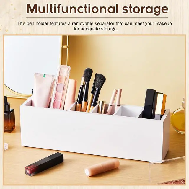 Alt view image 5 of 7 - Wooden Pencil Pen Holder for Desk 6 Compartments Cosmetic Makeup Brush Stationery Office Desktop Organizers for Countertop Adjustable Silverware Caddy for Party, Art Supplies,Home(White)