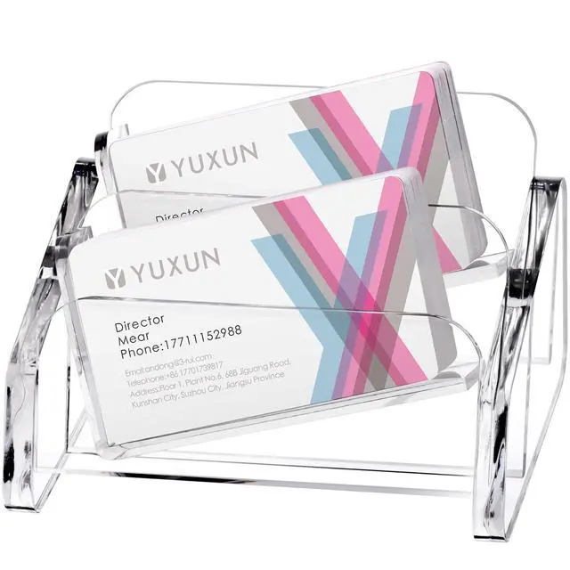 Main image of Business Card Holder for Desk 2 Tier 2 Slots,Creative Acrylic Slanted Business Card Display Stand for Woman and Man,Organize 100 Cards-Clear,1 Pack