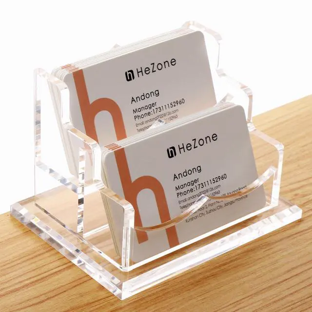 Main image of Business Card Holder for Desk 2 Tier 2 Slots, Clear Acrylic Business Card Display Stand for Women and Men, Organize 100 Cards-1 Pack (2 Slots-H)