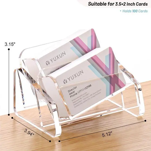 Alt view image 2 of 7 - Business Card Holder for Desk 2 Tier 2 Slots,Creative Acrylic Slanted Business Card Display Stand for Woman and Man,Organize 100 Cards-Clear,1 Pack
