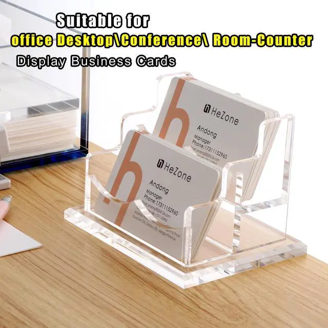 Alt view image 2 of 7 - Business Card Holder for Desk 2 Tier 2 Slots, Clear Acrylic Business Card Display Stand for Women and Men, Organize 100 Cards-1 Pack (2 Slots-H)